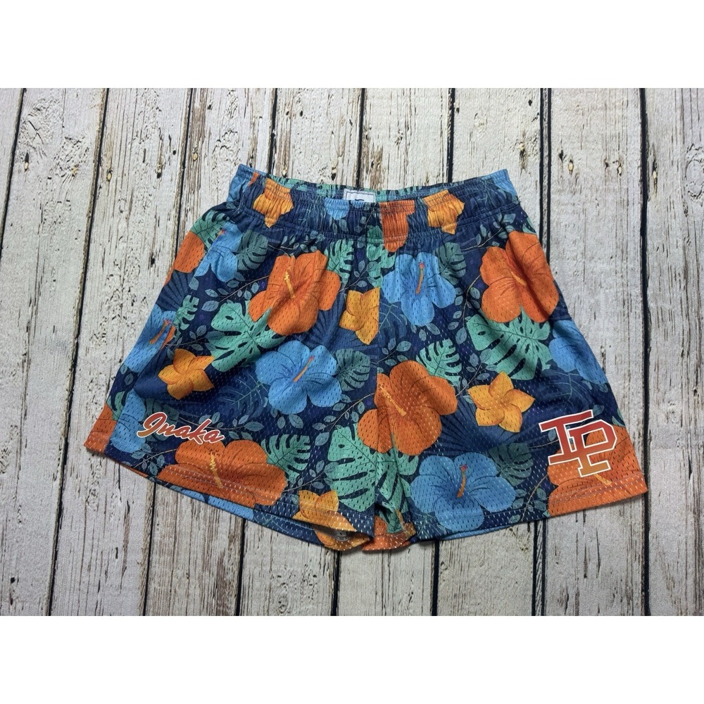 Inaka Power Mesh Floral Athletic Shorts Elastic Waist Pockets Unisex‎ Medium